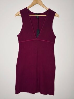 House of Harlow 1960 Ribbed V-Neck Mini Dress - Berry